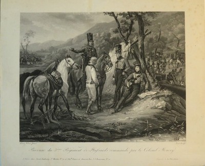 VERNET & JAZZET ENGRAVING BIVOUAC 3rd RGT HUSSARS COLONEL MONCEY NAPOLEON EMPIRE