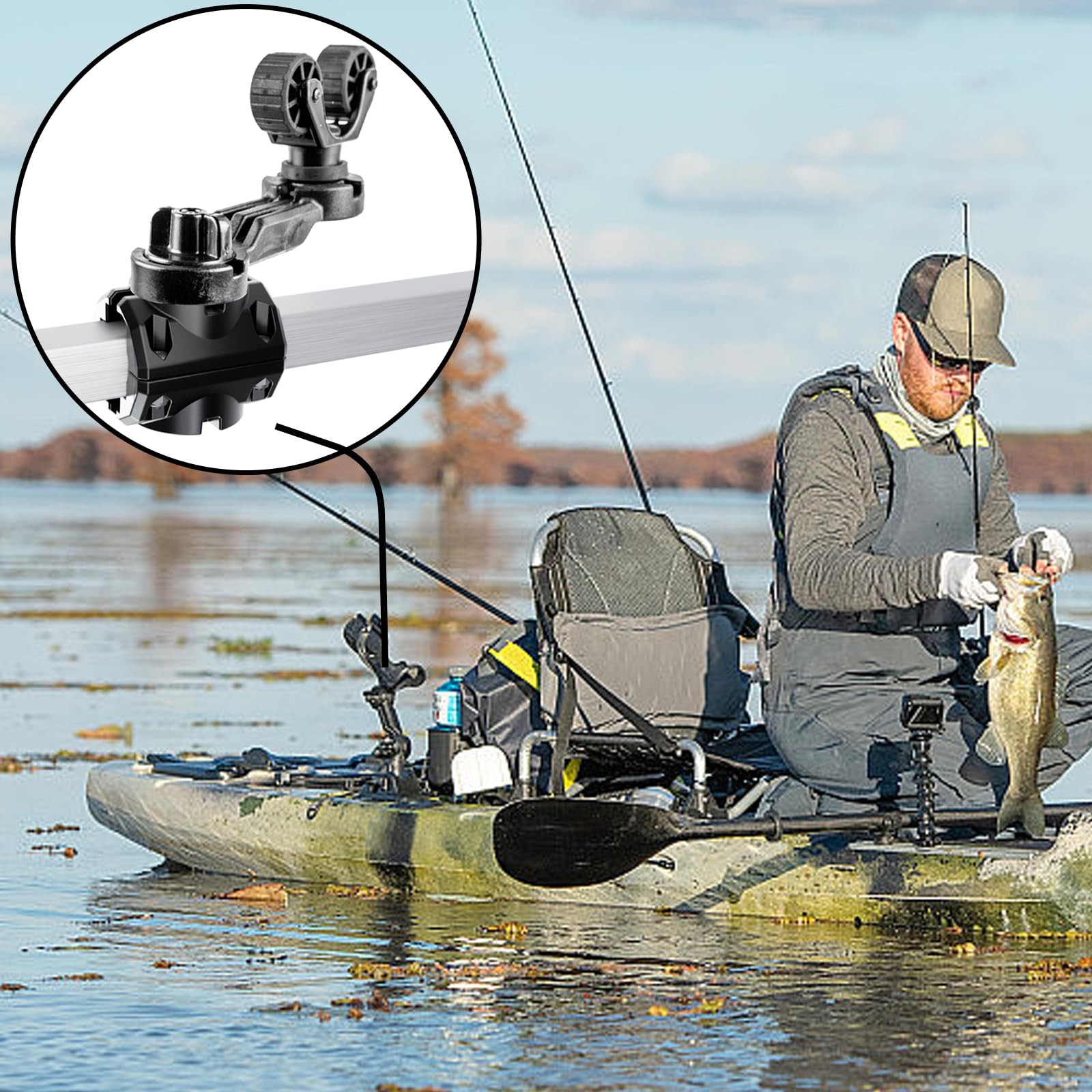 Kayak Rail Mounts Adapter Compatible with Hobie H-Rail - Kayak Fishing Access