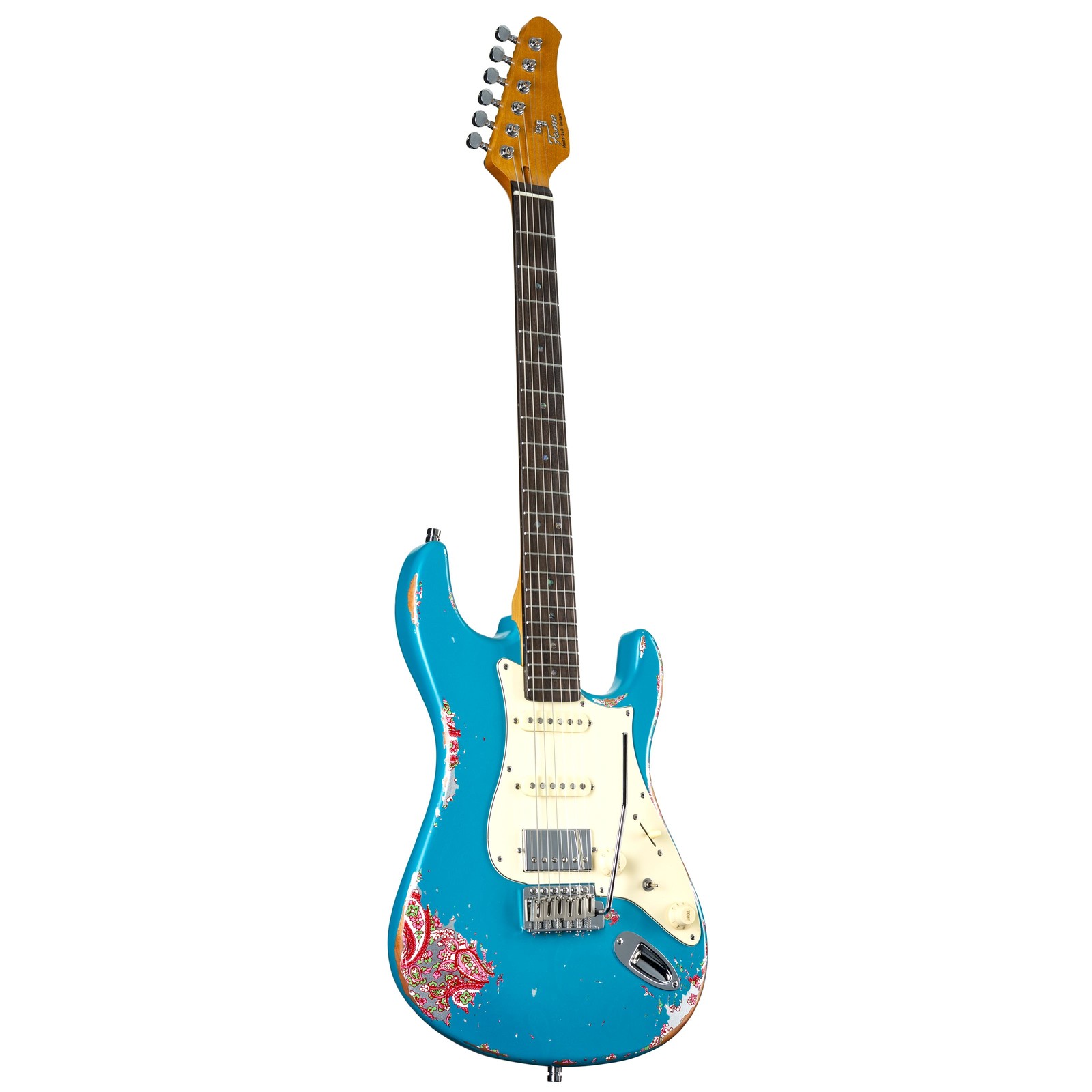 Fame Custom ST HSS RW Worn Aqua over Paisley - E-Gitarre 125590₽