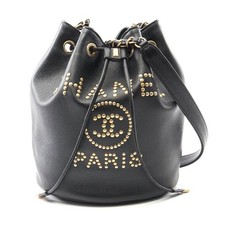 Chanel Deauville Shoulder Bag Leather Women Black One Size