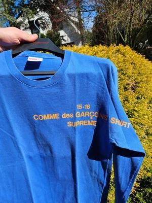 Supreme X Comme Des Garcons 2015-16 Long Sleeve T-shirt Tee Blue size M - Photo 1/4