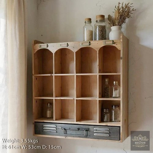 Pigeon Hole Cabinet Wall Apothecary Storage Shelf Vintage Industrial Rustic Unit - Picture 3 of 4