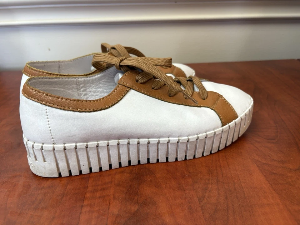 Женские кроссовки Bernie Mev New York размер 10/41 Aya белая/коричневая кожа и шнурки - Изображение 3 из 4