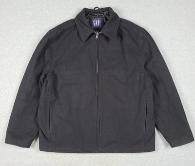 Vintage Gap Jacket Bomber Harrington Wool Black Mens Size L Quilt Lined Y2k