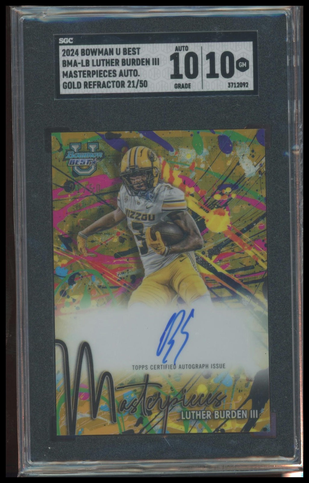 2024 Bowman U Best #BMA-LB Luther Burden III Auto Gold Ref #/50 (SGC 10)
