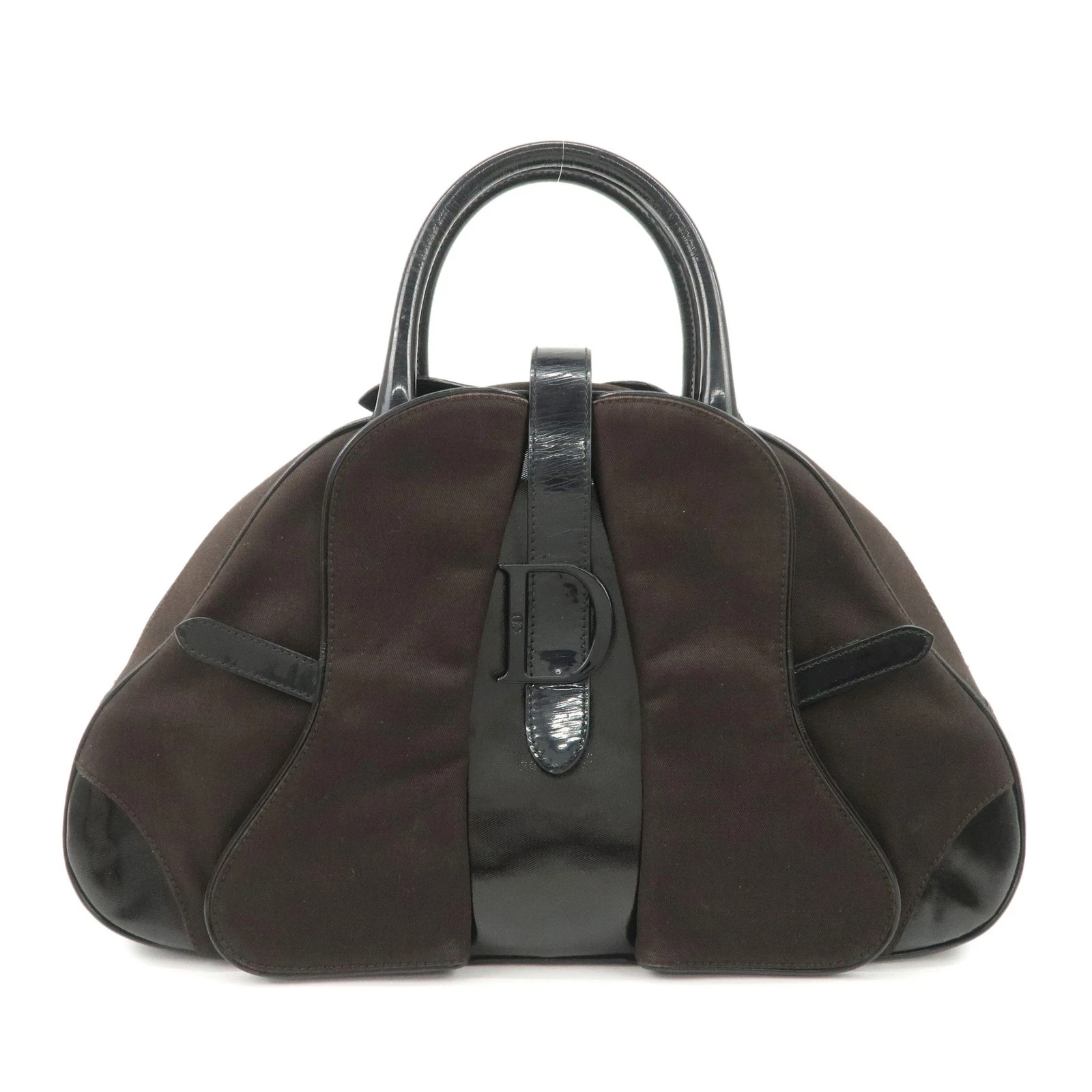 Authentique sac à main Christian Dior double selle toile cuir verni occasion F/S
