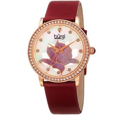 Burgi BUR159RD Swarovski Crystal Mother of Pearl Flower Red Leather Womens Watch