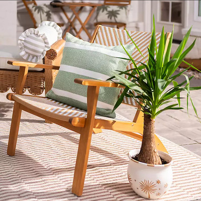 Natural Wood Wicker Outdoor Accent Chair Patio Boho Rattan Lounge Chair
