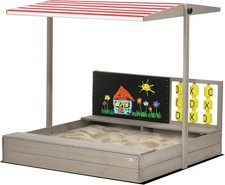 Outsunny Kids Wooden Sandpit, sandbox with canopy & Seats, for Gardens - Grey