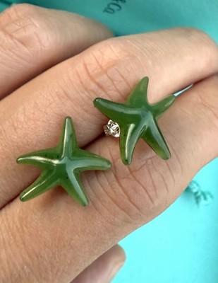 Rare Tiffany & Co Sterling Silver Green Jade Elsa Peretti Starfish