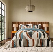 NEW Harlequin Torillo Cotton King Duvet Cover Set Black Earth/Cornflower/Walnut