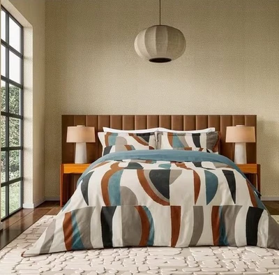 NEW Harlequin Torillo Cotton King Duvet Cover Set Black Earth/Cornflower/Walnut