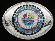 RH03168 NOS VINTAGE 1970s SUN GOD SOUTHWESTERN DESIGN ART BELT BUCKLE