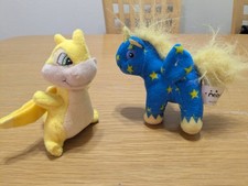 Lot 2 Neopets McDonalds Mini Plush Yellow Scorchio 2004 Dragon/ Blue Starry Uni