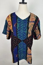 Vintage Carole Little Shirt Womens Large 90s Patchwork Art to Wear Polka Dot