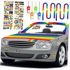 3.5x5 Ft Rainbow Pride Car Decoration Kit   LGBT Hood Cover Flag with