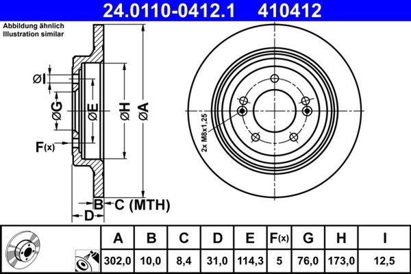 2X Bremsscheibe ATE 24.0110-0412.1 FüR Hyundai Tucson TL TLE Ix35 LM EL ELH SUV-image