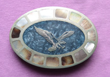 Vintage Johnson Held Hand Made Flying Eagle Inlay Western Belt Buckle