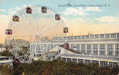 B529 US New York City 1929 Steeple Chase Ferris Wheel Coney Island postcard