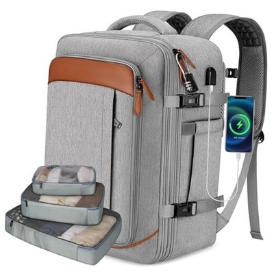  Carry on Backpack, Flight Approved 18x14x8 Travel Backpack with 3 Packing Grey