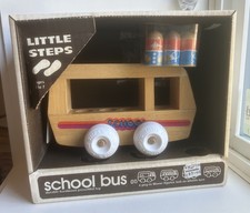 NEW 1973 Little Steps School Bus Wooden Toy Innova Taiwan NIB RARE VINTAGE LOOK!