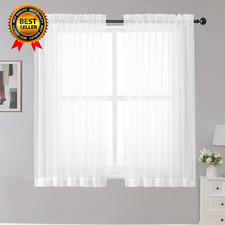 White Sheer Curtains, 45 Inches Long, 2 Panels, Rod Pocket Light Filtering