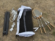 Badminton Net With Vintage Racket Set