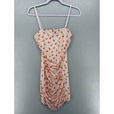 Nasty Gal Mini Dress Womens 4 Cream Floral Ruched Bodycon Spaghetti Strap