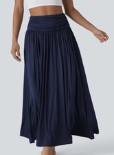 Halara High Waisted Ruched Flowy Maxi Casual Skirt Nightfall Blue Small