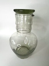 Vintage Bedside Water Carafe Pitcher Green 1940s Dunbar Glass Tumble Up Set