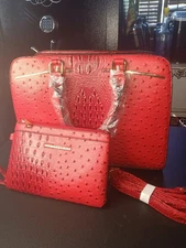 New With Tags Dasein Faux Leather Large Crossbody Totebag Red Ostrich W/Wristlet