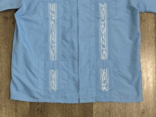 Vintage Haband Guayabera Shirt Mens Large Blue Pockets Collared Short Sleeve - Picture 2 of 8
