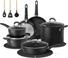 18 Pcs Pots and Pans Set Non Stick with 12-Quart Stock Pot, Nonstick Kitchen Coo
