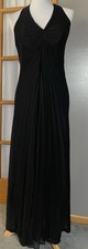 80s Pleated Maxi Halter Dress 9/10 Metallic Black Sequins USA Formal Prom Gothic