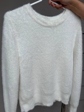 Cozy Women's White Fuzzy Crewneck Sweater Size S