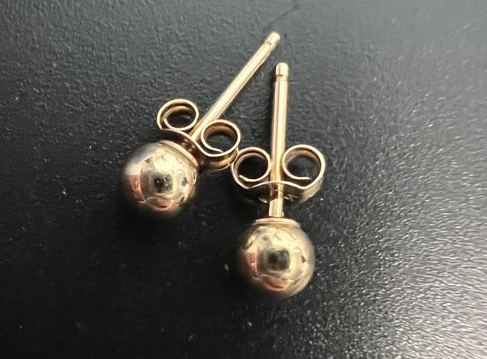 Signed 14k Solid Gold Tiny Ball Stud Earrings 0.2… - image 1
