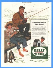 Kelly Tires automobile repair fishing with grandpa 1949 print ad