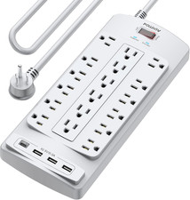 18 Outlets Surge Protector Power Strip - 10 Feet Flat Plug Heavy Duty Extension