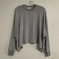 Joah Brown Sweater Top Womens Slouchy Oversized Lightweight Gray Minimalist Gray