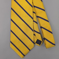 Brooks Brothers Tie Mens One Size Yellow Navy Silk Repp Striped Makers USA Woven