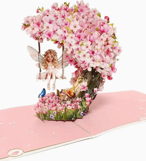 Tarjeta emergente - Tarjeta de felicitación de flor de cerezo, hadas y mariposas Foto 4 de 4