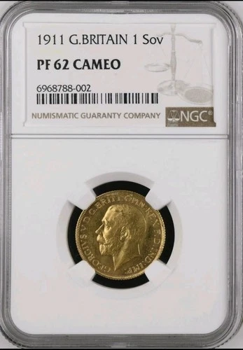 1911 King George V Great Britain  Gold Proof Sovereign NGC PF62 Cameo.RARE.