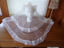 Vintage 1960's Girls First Holy Communion Tulle Lace Bows Two Tiered Veil MIP 