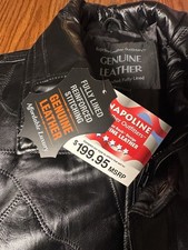 Men's Genuine Leather Jacket Black Lined Reinforced Stitching NWT Sz L