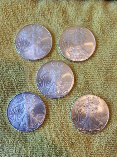 US Mint 2010 American Silver Eagle 5 x 1 oz 0.999 Silver Bullion Coins!!