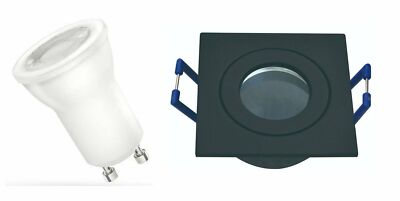 Led Bad Feuchtraum Spot schwarz eckig mit 35mm MR11 Led GU10 NW 230 Volt