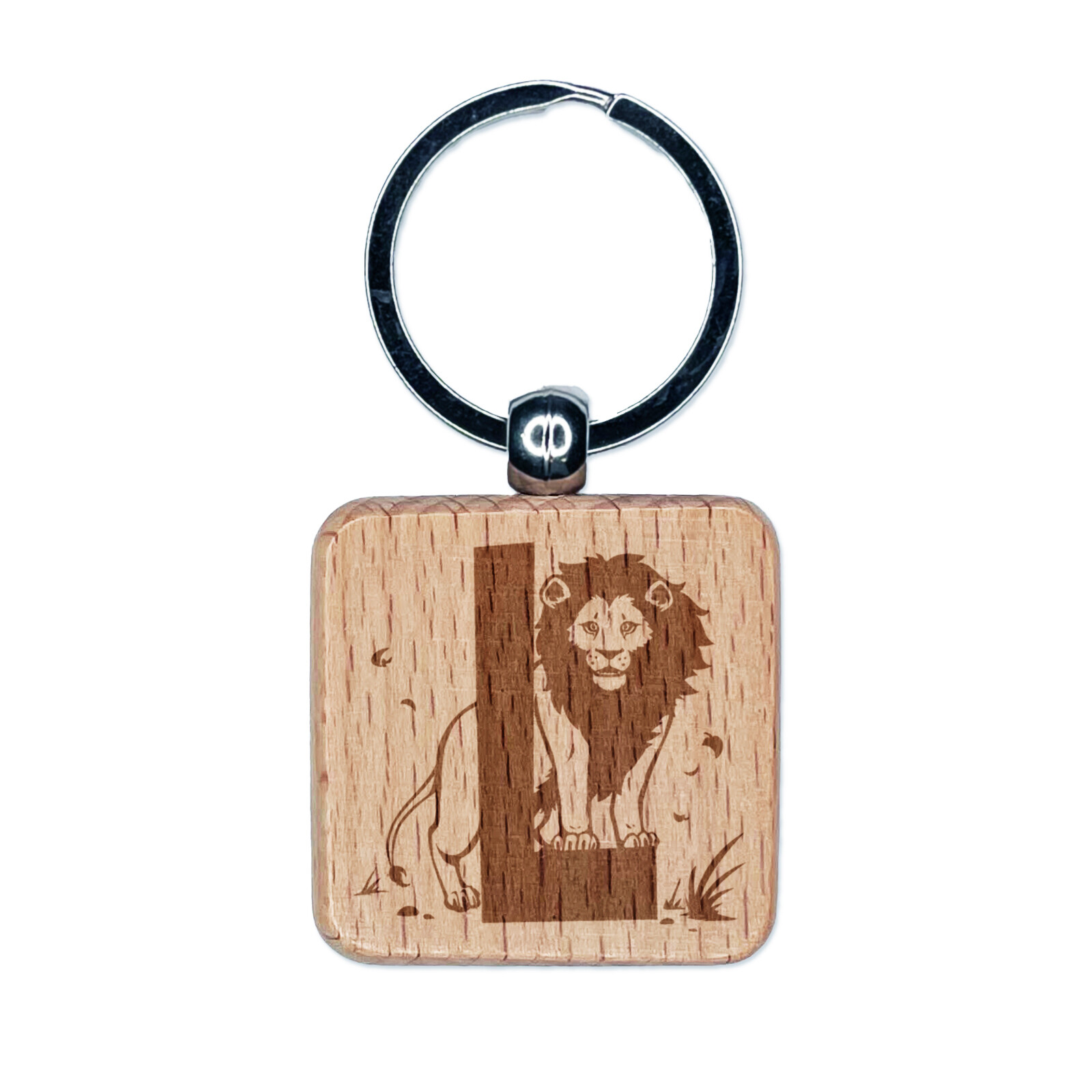 Lion Alphabet Letter L Engraved Wood Keychain Charm Tag  