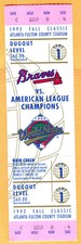 BEAUTIFUL! 1992 WORLD SERIES GAME #1 FULL TICKET-BRAVES/BLUE JAYS