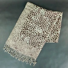 Pashmina Scarf 100% Paskmina Leopard Pattern Fringe Shaul Brown Beige 28" x 66"