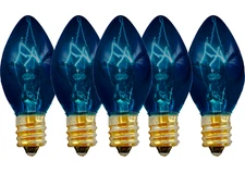 C-7 BLUE CLEAR STEADY CHRISTMAS LIGHT BULBS - BRAND NEW 1 BOX OF 25 C7 E12